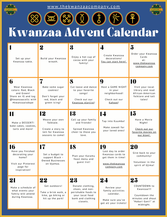 Kwanzaa Countdown Calendar of Fun Family Activities - Printable Advent Calendar (PDF)