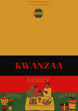 Load image into Gallery viewer, Kwanzaa Family Greeting Card Cover_Black family sharing a feast

