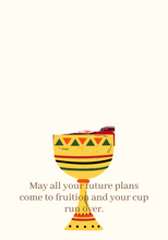 Load image into Gallery viewer, Kwanzaa Family Greeting Card Inside Golden_cup overflowing with wine_May all your future plans come to fruition and your cup run over
